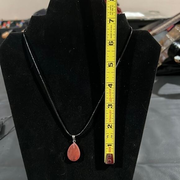 NECKLACE with stone pendant & sparkly earrings!pretty mauve color! - Picture 4 of 4